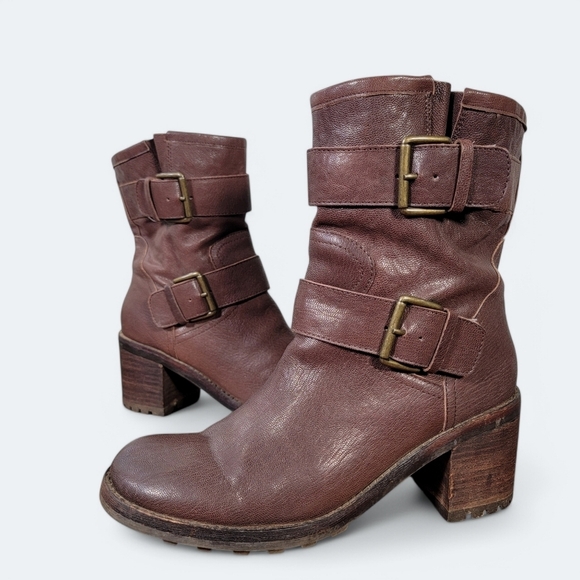 Sam Edelman Troy Brown Leather Moto Combat Boots size 9 - Picture 1 of 16